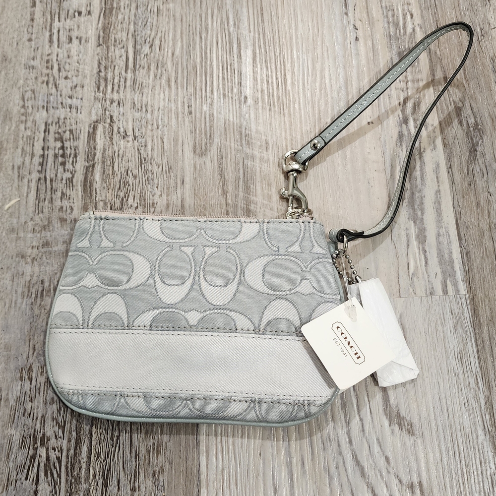 Coach Silver/Light Gray Signature Jacquard Wristlet with Detachable Strap